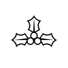 Illustration of holly leaves and berries in black line on transparent background