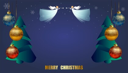 composition with angels, Christmas trees, and Christmas inscription