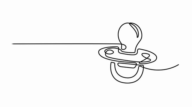 Animation of a single line drawing of a pacifier. Continuous contour movement of a pacifier. Full length one line animation, Minimalist style vector illustration in white background.