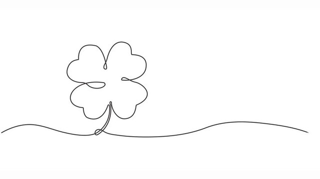 Three leaves clover continuous line drawing animated video. Saint Patrick's Day symbol animation. Four-leaf clover, one line drawing animation. Video clip with alpha channel.