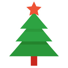 Simple green christmas tree with red star and trunk
