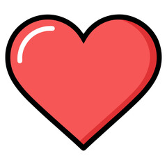 Simple red heart icon with black outline and highlight