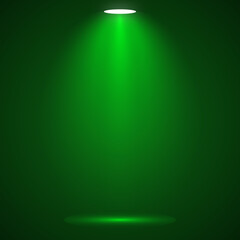 Green spotlight shining down illuminating a stage perfect for product presentations and theatrical lighting effects