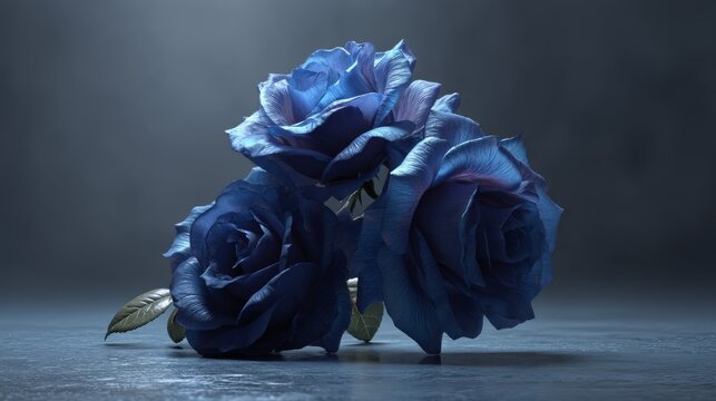 Elegant blue roses on a textured dark surface with soft dramatic lighting creating a luxurious romantic floral scene highlighting beauty, mystery and refined atmospheric mood
- Powered by Adobe