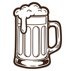 Outline illustration of a full beer mug with frothy head and overflowing foam