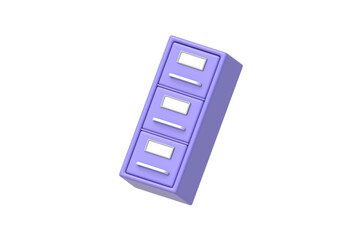 Purple office cabinet isolated on white background. Equipment for organizing paperwork. Document storage. Drawers for files. Business furniture. 3d render