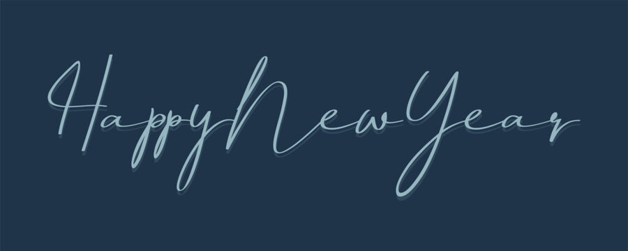 Exclusive Happy New Year Signature Script Vector Lettering in Cool Blue Tones for Luxury Corporate Greeting and Winter Theme Design