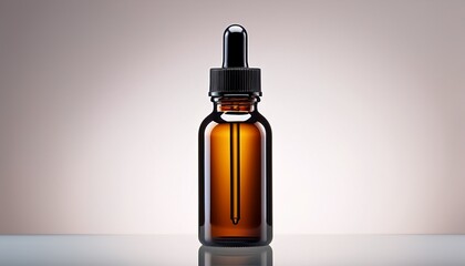 Naklejka premium a shiny dark stylish amber dropper bottle with black lid on an isolated background