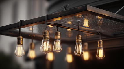 Close-up of vintage-style lightbulbs illuminating softly