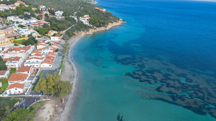 Coastal village and turquoise bay of Maladroxia in Sant Antioco.