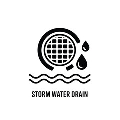 Storm water drain icon with water droplets and waves