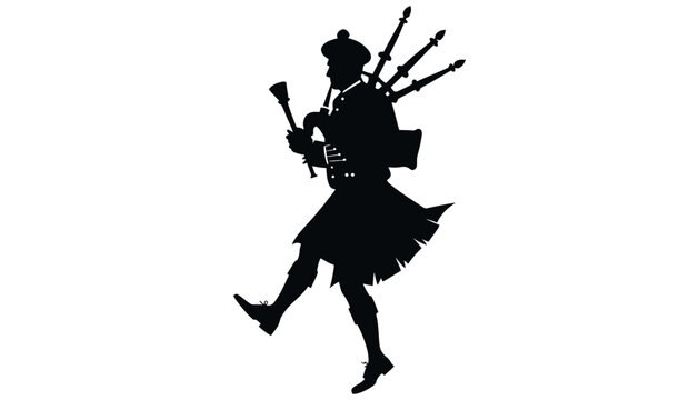 Silhouette of bagpiper playing scottish music kilt tradition
