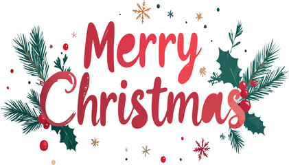 Merry christmas lettering greeting on white background