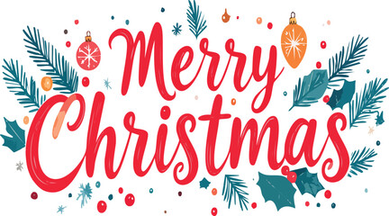 Merry christmas holiday greeting calligraphy with festive decorations