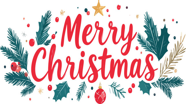 Merry christmas holiday greeting with festive botanical elements