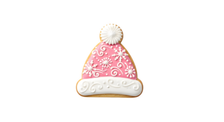 Pink Winter Hat Cookie, isolated on transparent background