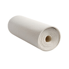 A rolled beige yoga mat isolated on a white background. 