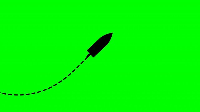 speedboat with dotted path to the right animation on green background. 4k video dashed line path route animation