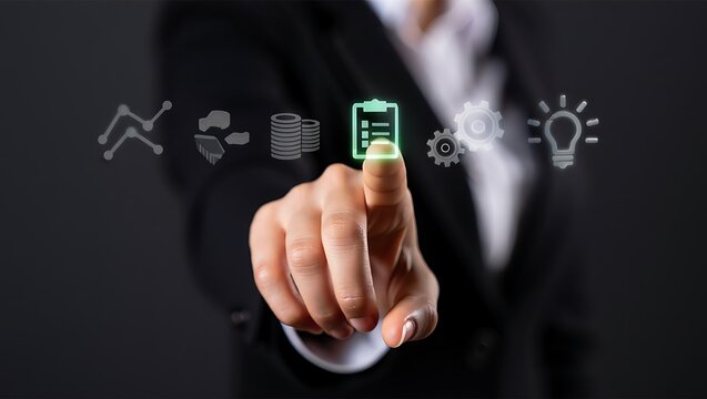 Business concept finger touching interface checklist application icon