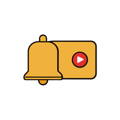 Obraz premium Yellow notification bell and play button icon on black background