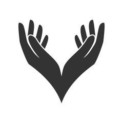 Black silhouette of two raised and joined hands on a white background, vector illustration