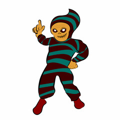 Cartoon boy character wearing striped green and black outfit posing with a cheerful gesture, suitable for children&rsquo;s illustrations and playful design projects.