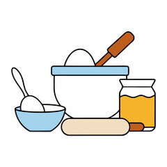Baking ingredients and tools in a simple flat design illustration