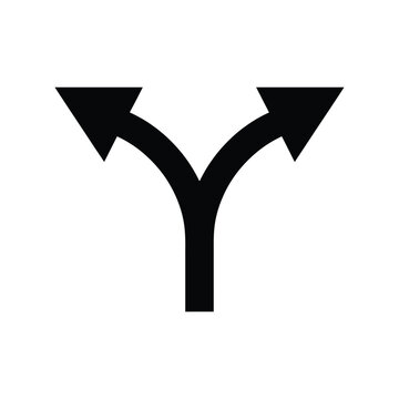 Black y shaped arrow symbol indicating a split or divergence