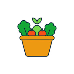 Healthy food illustration of a bowl filled with fresh fruits and vegetables