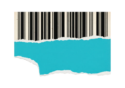 Torn piece of paper with barcode isolated on transparent background