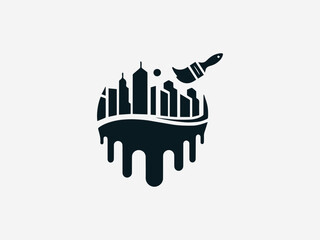Dynamic painted city skyline created with bold brushstroke shapes in clean black vector logo design