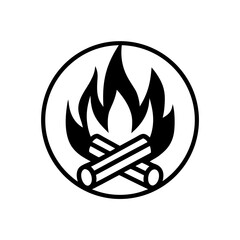 Illustration of a campfire with logs in a circle on transparent background