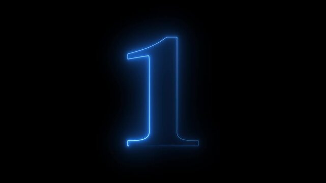 Glowing neon animated number 1. 1 - one hot burning number on black background ,cyan color looping trendy glowing neon numeric number 1. Educational mathematics concept with neon letter. 4K video.!!!