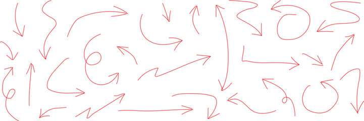Set of hand drawn doodle arrows isolated on