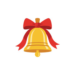 Golden bell with red ribbon bow and clapper.