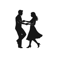 Silhouetted couple dancing holding hands in a classic dance pose.