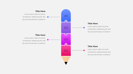 Pencil Puzzle Infographic Vector. Four Step Gradient Diagram for Creativity, Education, Learning, Process, Idea Generation, and Business Concepts