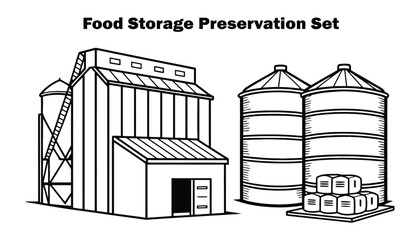 Food storage preservation set line art vector illustration