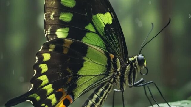 endangered papuan birdwing butterfly on tropical flower detailed wildlife footage 4k ai