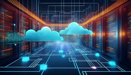 abstract network diagram server room data flow analytics cloud computing