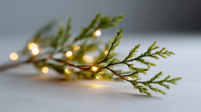 Twinkling lights entwined with evergreen sprigs evoke Yule serenity and whispering forest tales, ideal for Solstice enchantment