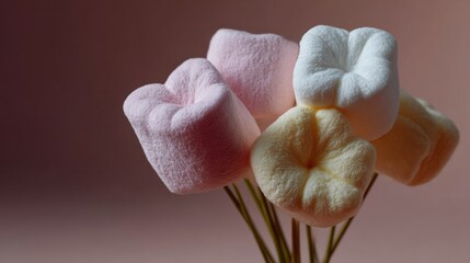 Fluffy marshmallow blossoms, whimsical candy bouquet, evoking childhood nostalgia, sweet tooth indulgence, perfect for National Marshmallow Day celebrations