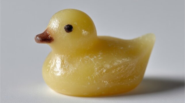 Tiny marzipan duckling, whimsical confectionery creation, nod to Saturnalia delights, sweet artistry for eccentric festive indulgence