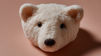 Fuzzy polar bear head sculpture, cozy texture invokes Arctic Circle Daydream, plush nuances of Scandinavian Hygge, whimsical warmth