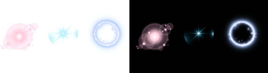 PNG image of Collection of colorful light effects and lens flares perfect for adding a magical touch to designs and creative projects with vibrant glows on transparent background