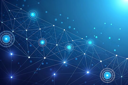 Abstract digital network with glowing connections and a vibrant blue background