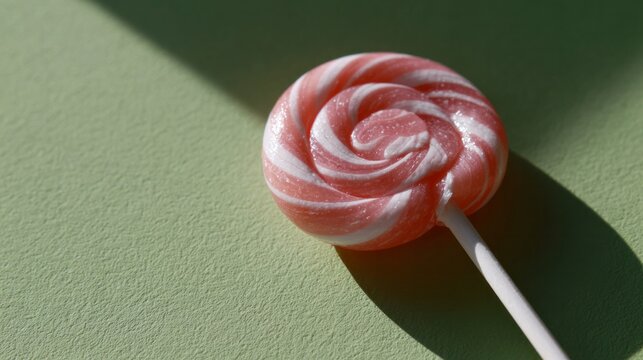 Swirled pink lollipop basking in golden sunlight invites sweet nostalgia and whimsical swirls, perfect for Lollipop Day celebrations