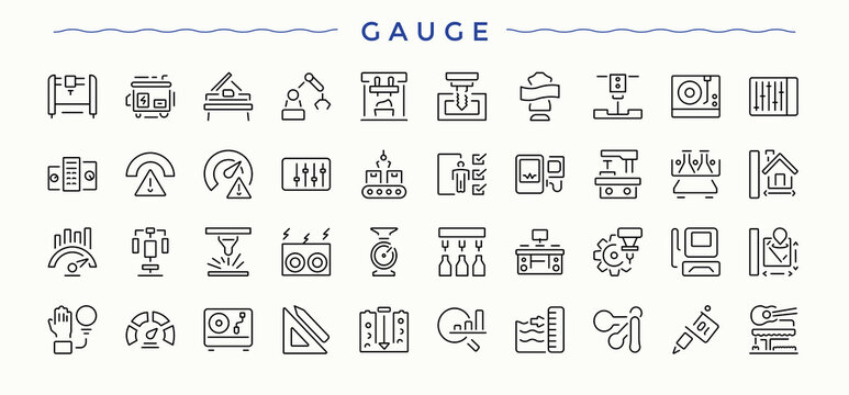 Gauge icon. Thin line icons set. Vector illustration in modern line style. Factory vector line icon set. Contains such icons as machine, production, technology, hand and more.