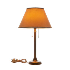 Vintage Bronze Table Lamp with Textured Amber Shade and Fabric Cord Isolated on Black Background Studio Lighting Reflective Tone