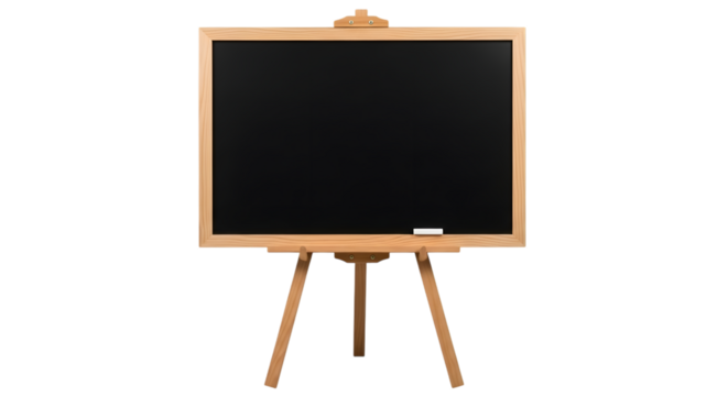 Wooden framed blackboard on a tripod easel with a piece of chalk isolated on a transparent background - Powered by Adobe